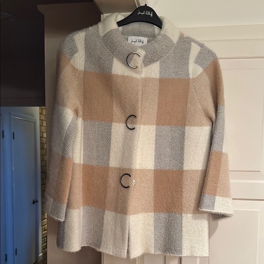 Joseph Ribkoff Beige and White Plaid Women's Coat
